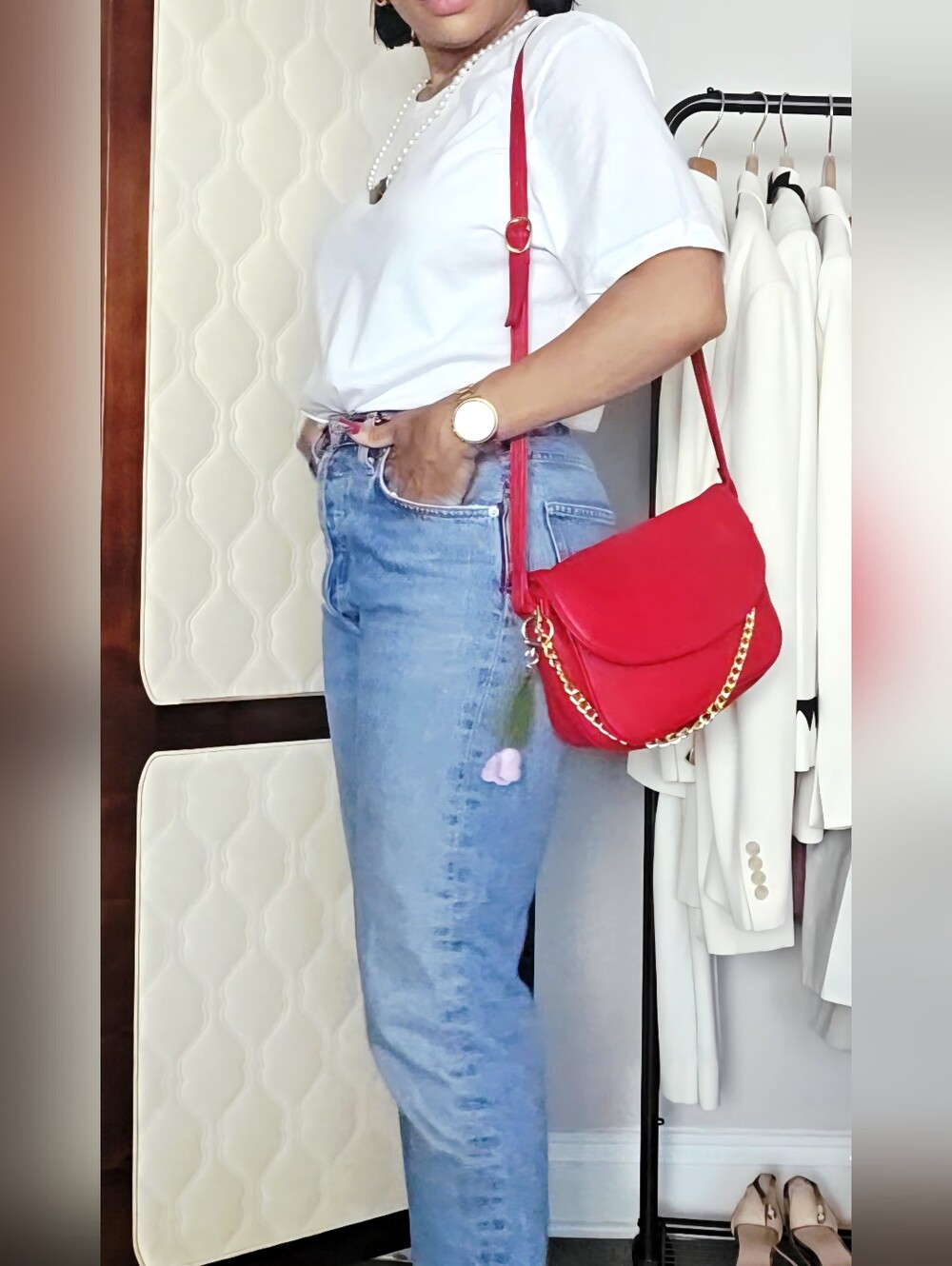 Vintage Red Genuine Leather Shoulder Bag